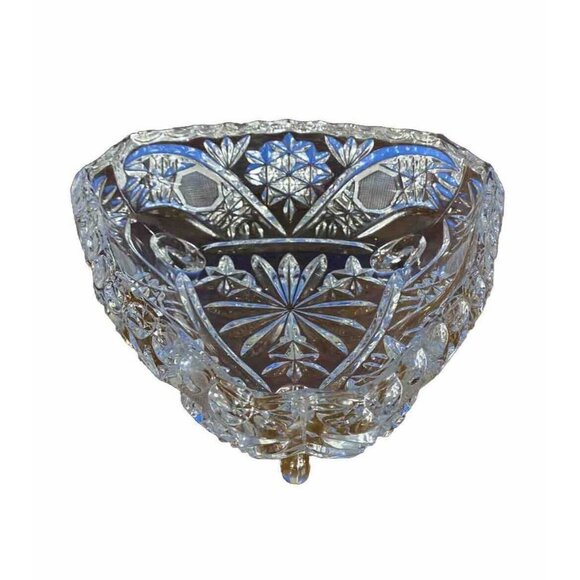 Vintage Clear Tri-Footed Triangle Cut Glass Dish No Lid Star Design - Picture 1 of 16